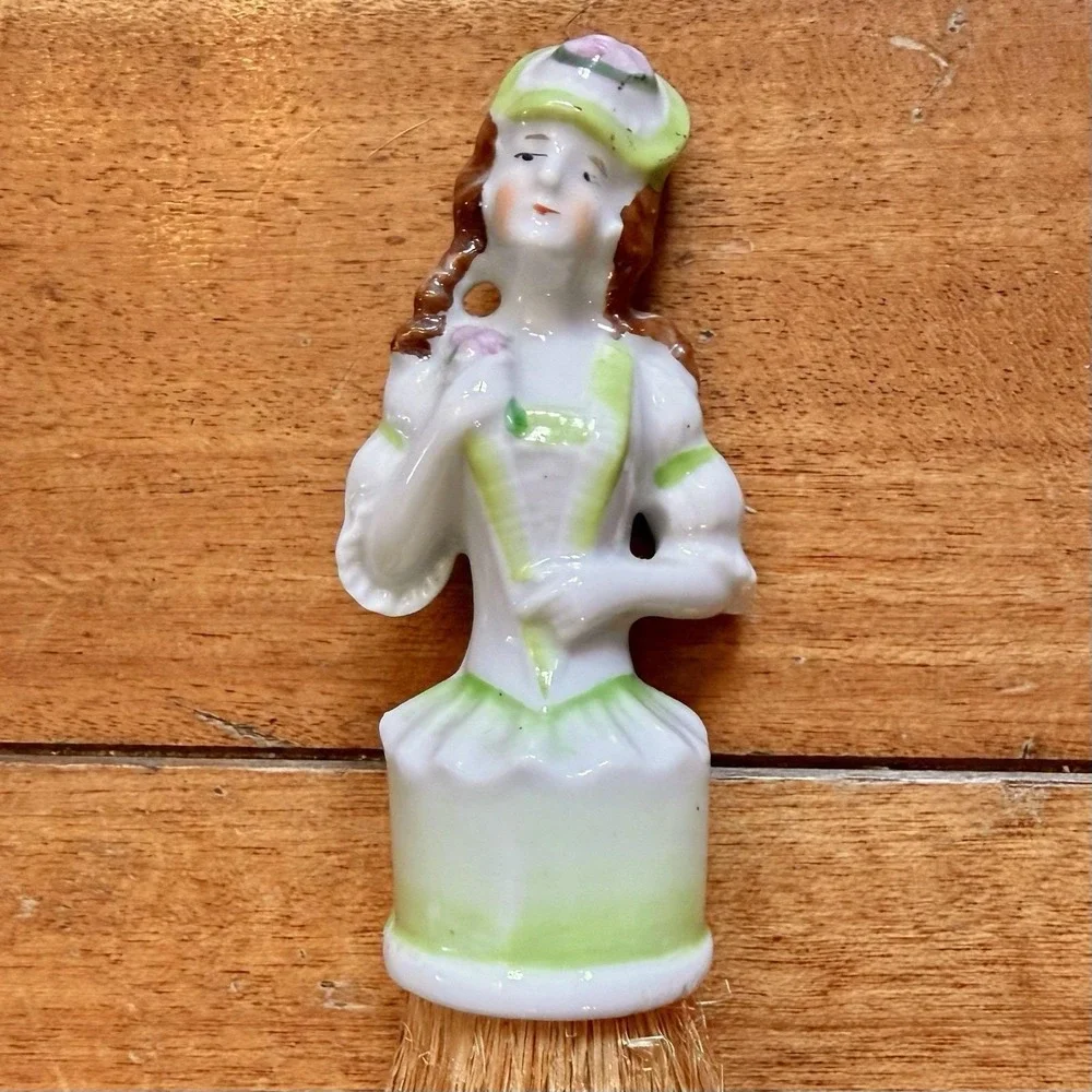 VTG 1920s Antique Art Deco German Porcelain Half Doll Whisk Broom Crumb Brush‎